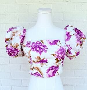 Abercrombie Floral Puff Sleeve Crop Top Medium NWT Cottagecore Summer